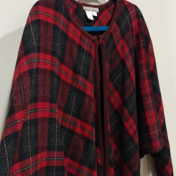 I.K.C. For Country Wear Wool Blend Red Tartan Plaid Cape/Poncho Sz M-Academia - Picture 3 of 7